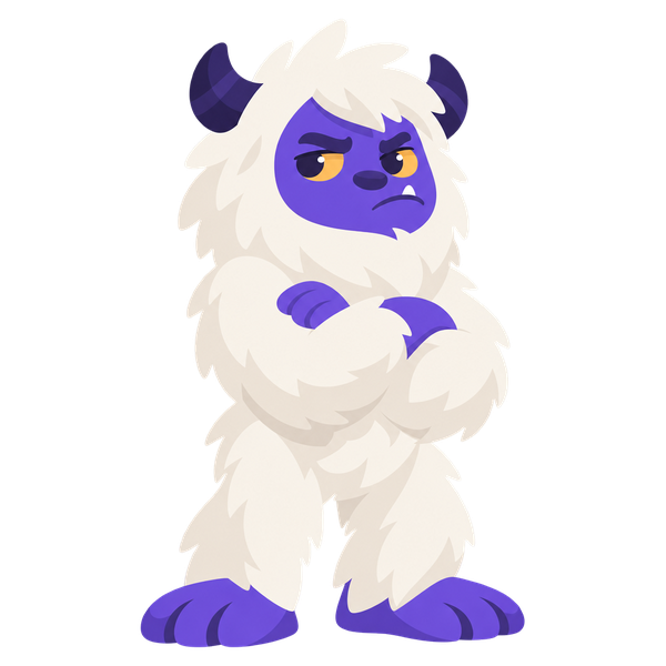 Moru the yeti, arms crossed